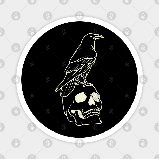 Skull And Raven Aesthetic Lineart Magnet by crissbahari